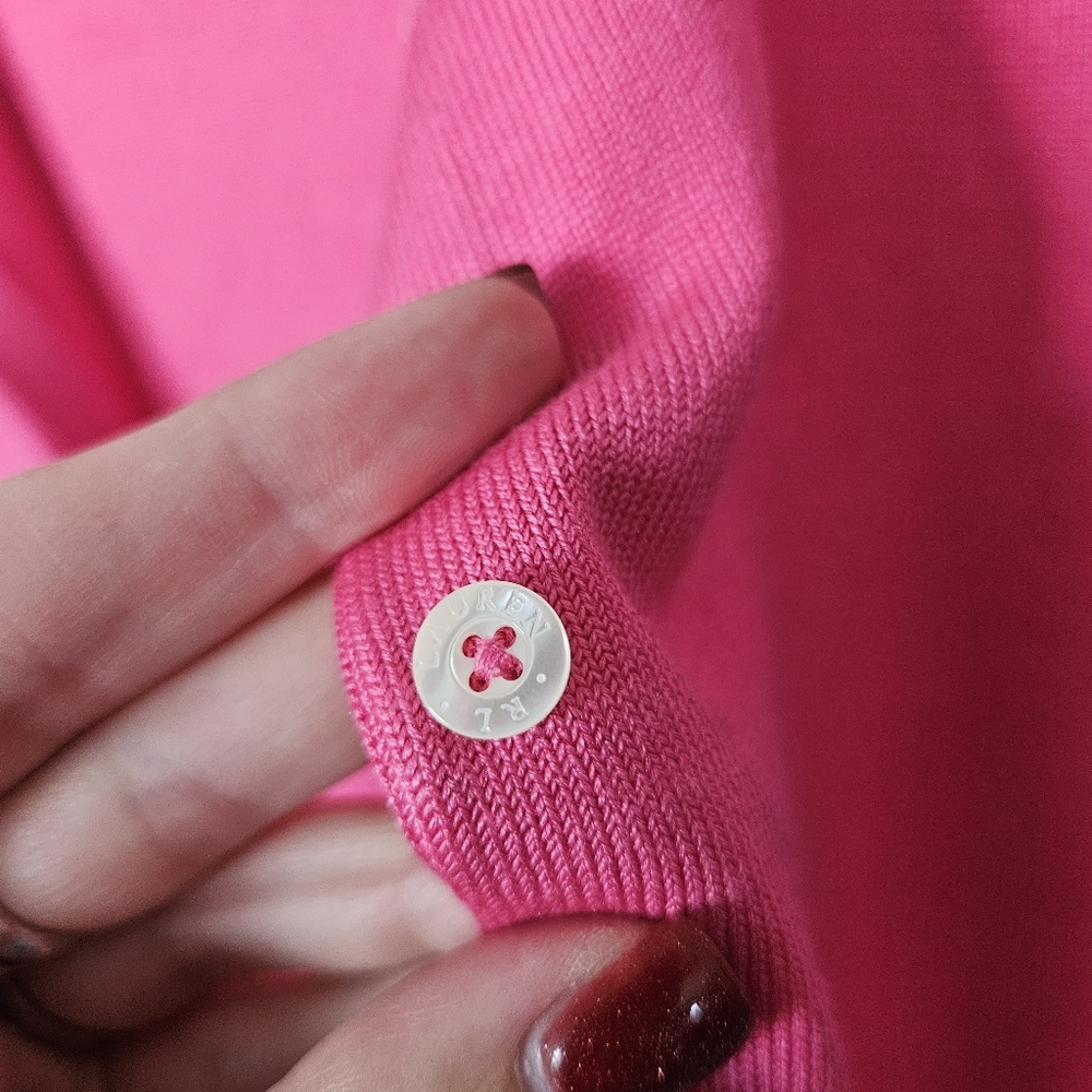 LAUREN Ralph Lauren Vintage Women's XL Pink Cardigan Button Up Silk Blend - Picture 2 of 6